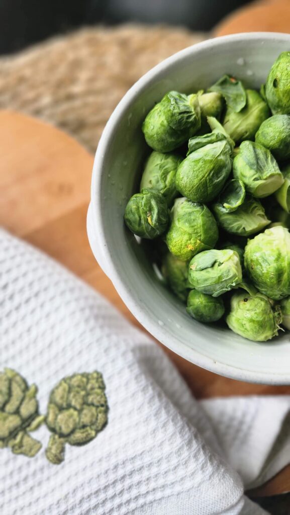 brussel sprouts in a collander 