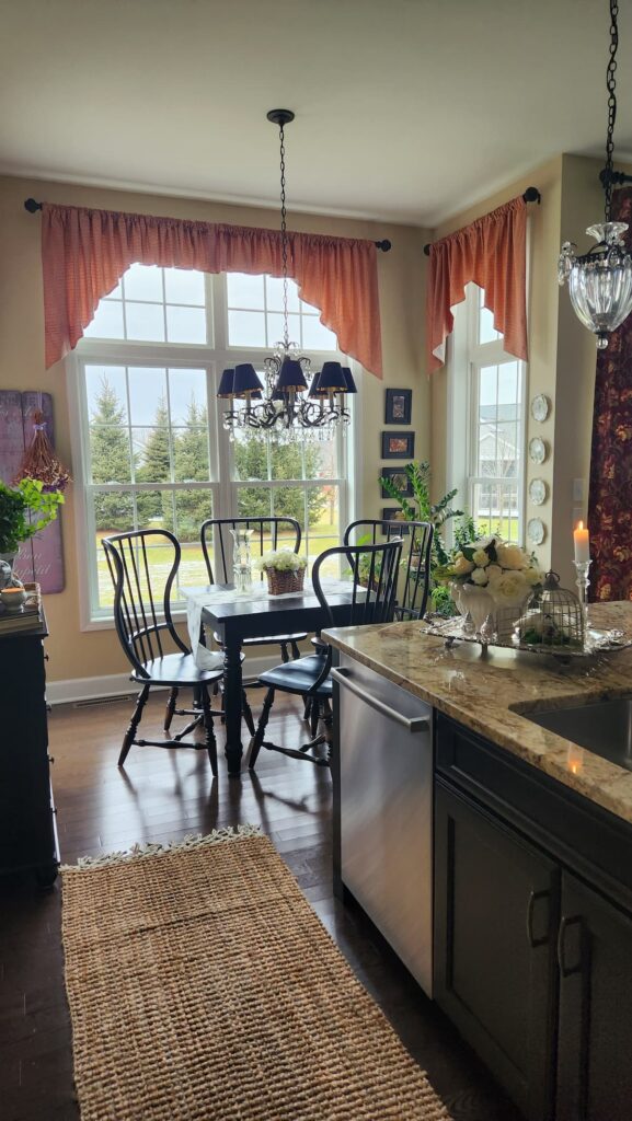 Kitchen with jute rug runner in front of sink