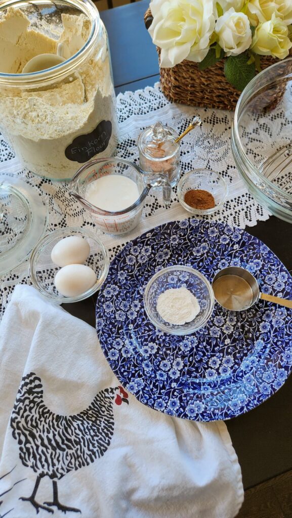 ingredients in glass bowls for dairy free waffles