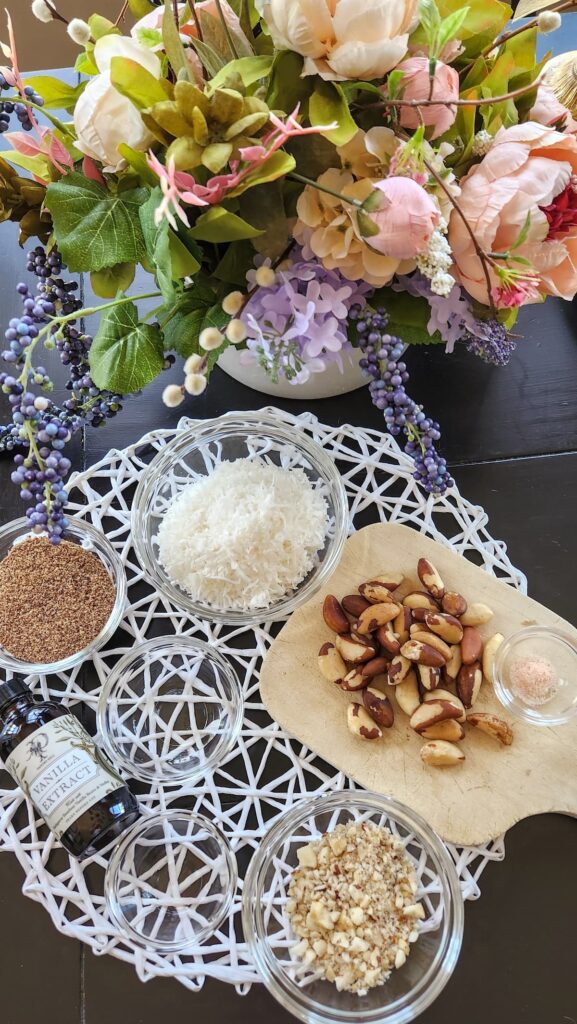 ingredients to make flax seed balls on table