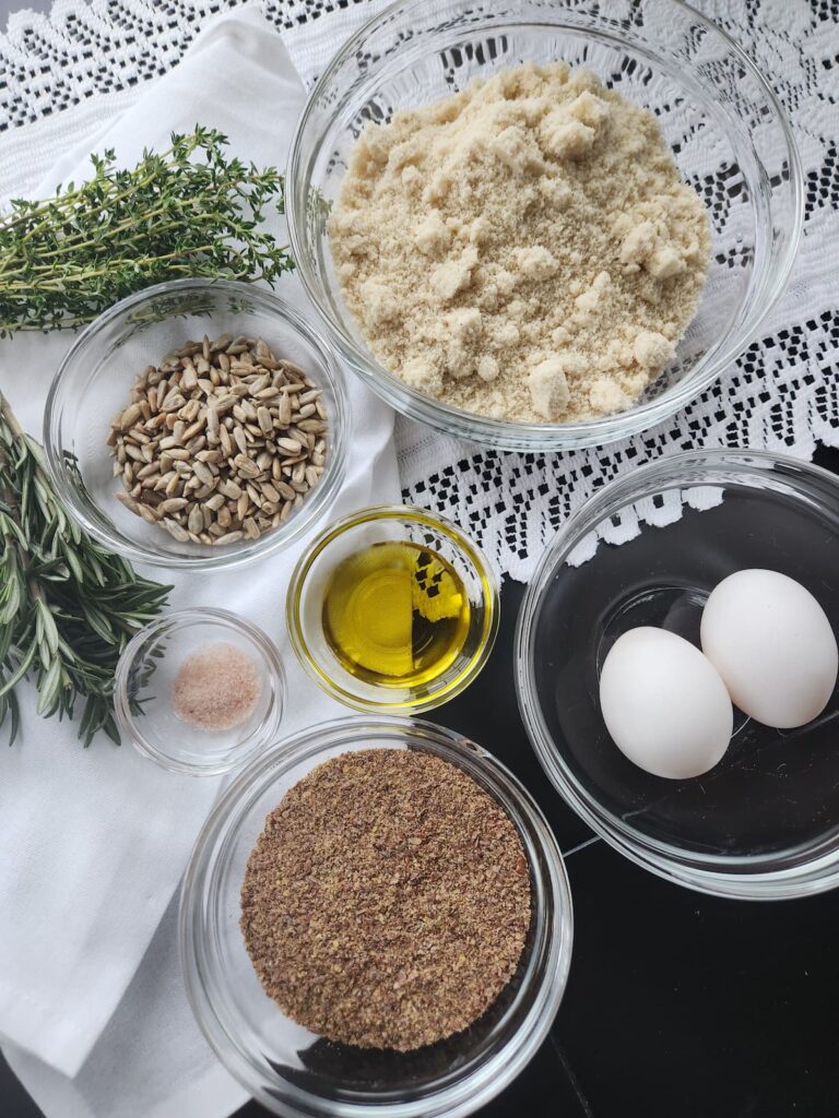 overhead view of ingredients for crispbread recipe that is gluten free