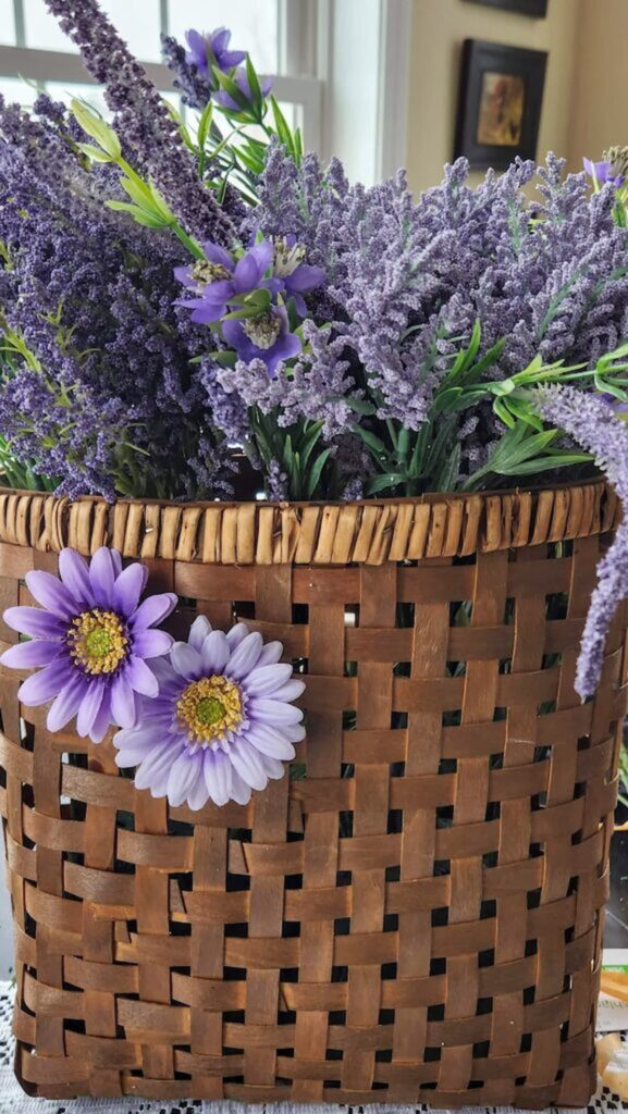 lavender stems in wicker basket