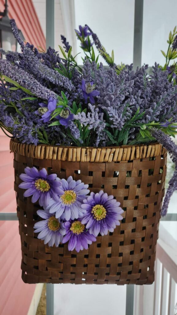 lavender basket hanging on door
