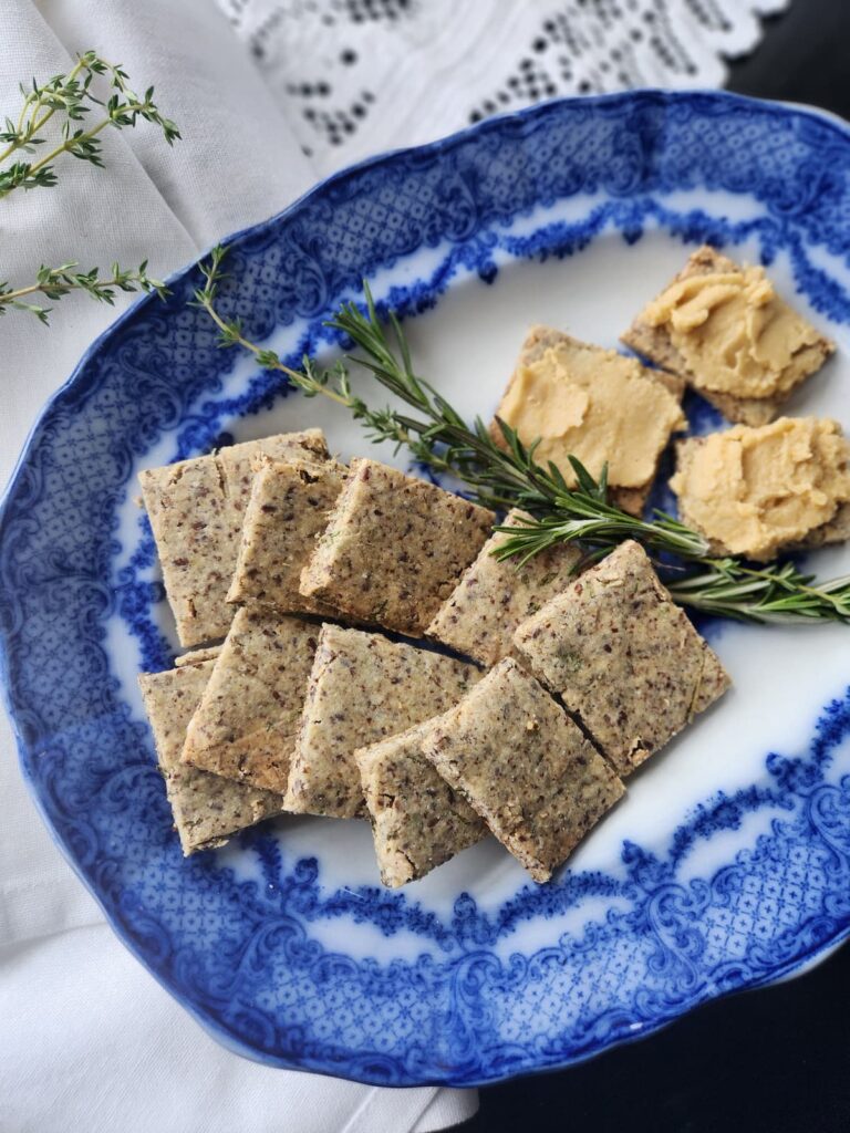 easy homemade gluten free crispbread recipe on blue dish