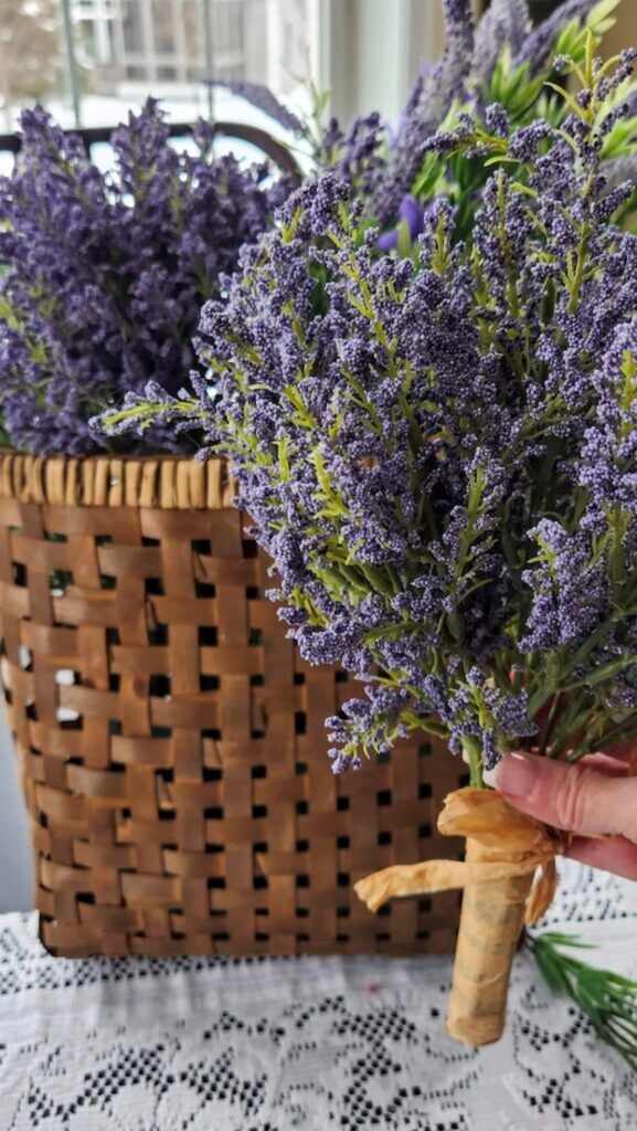 lavender bunches before being placed inside lavender basket door hanging