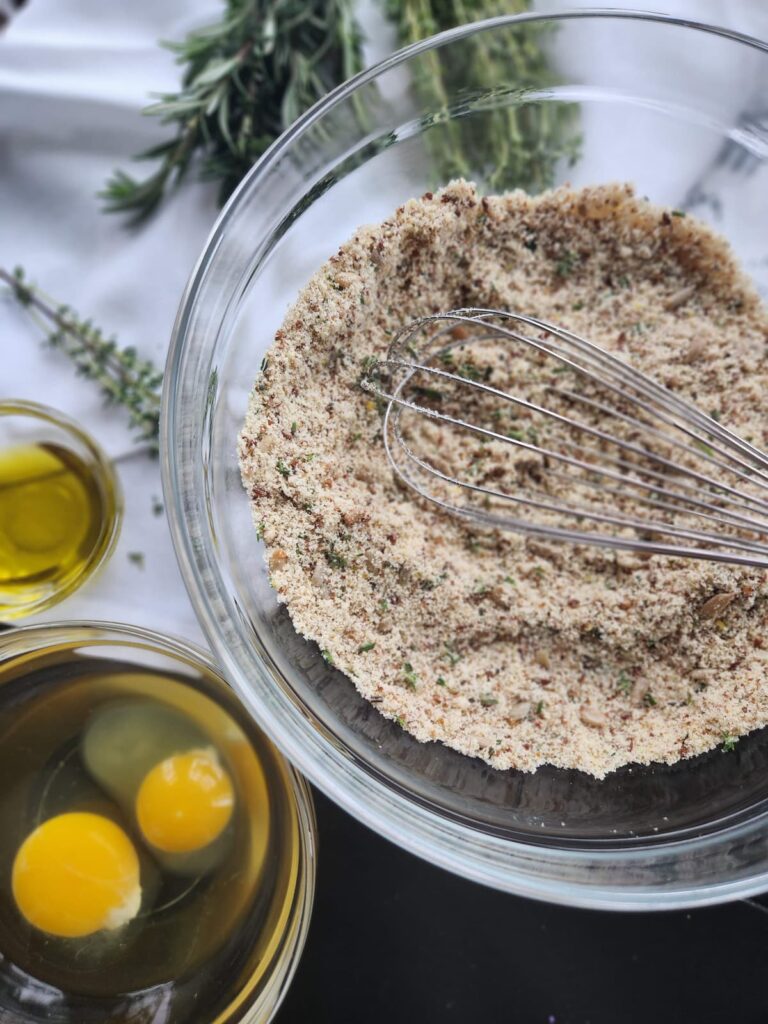 dry ingredients whisked together in a glass mixing bowl