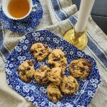 cookies on blue and white dish
