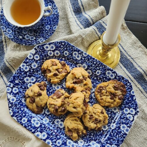 cookies on blue and white dish