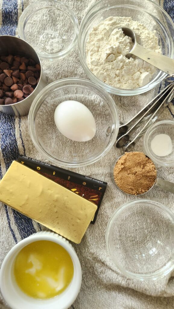 ingredients for chocolate chunk toffee cookies