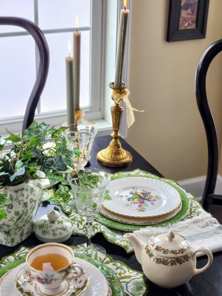 vintage tablesetting with teacup and tea