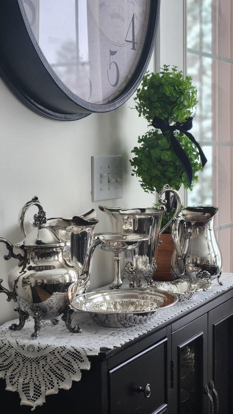 sideboard with silver plateed pieced