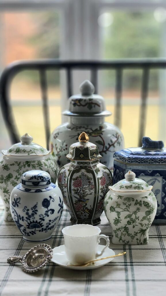 Decorative porcelain jars and cup