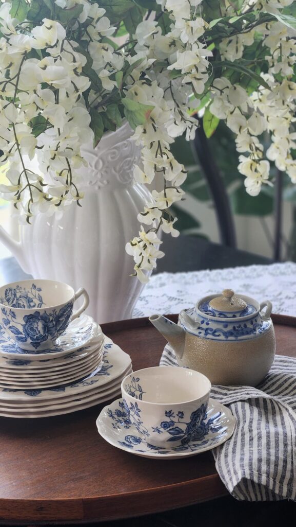 Antique chinoiserie teapot breakfast room table collected vintage home decor