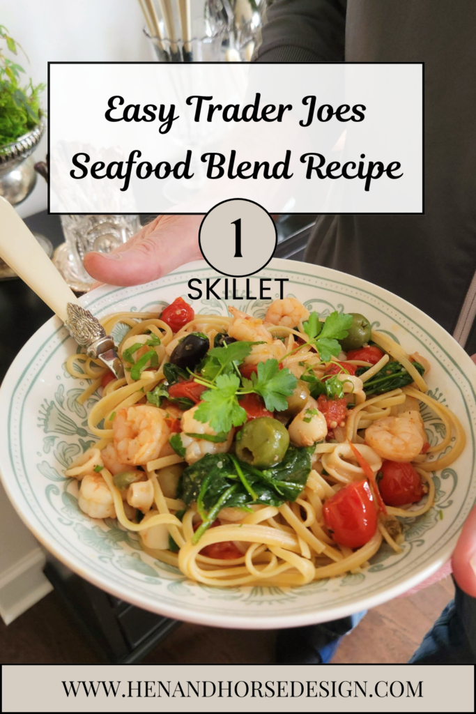 easy trader joes seafood blend recipe mediterranean skillet served over pasta