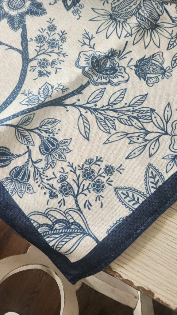 french blue botanical tablecloth kentucky derby tablescape
