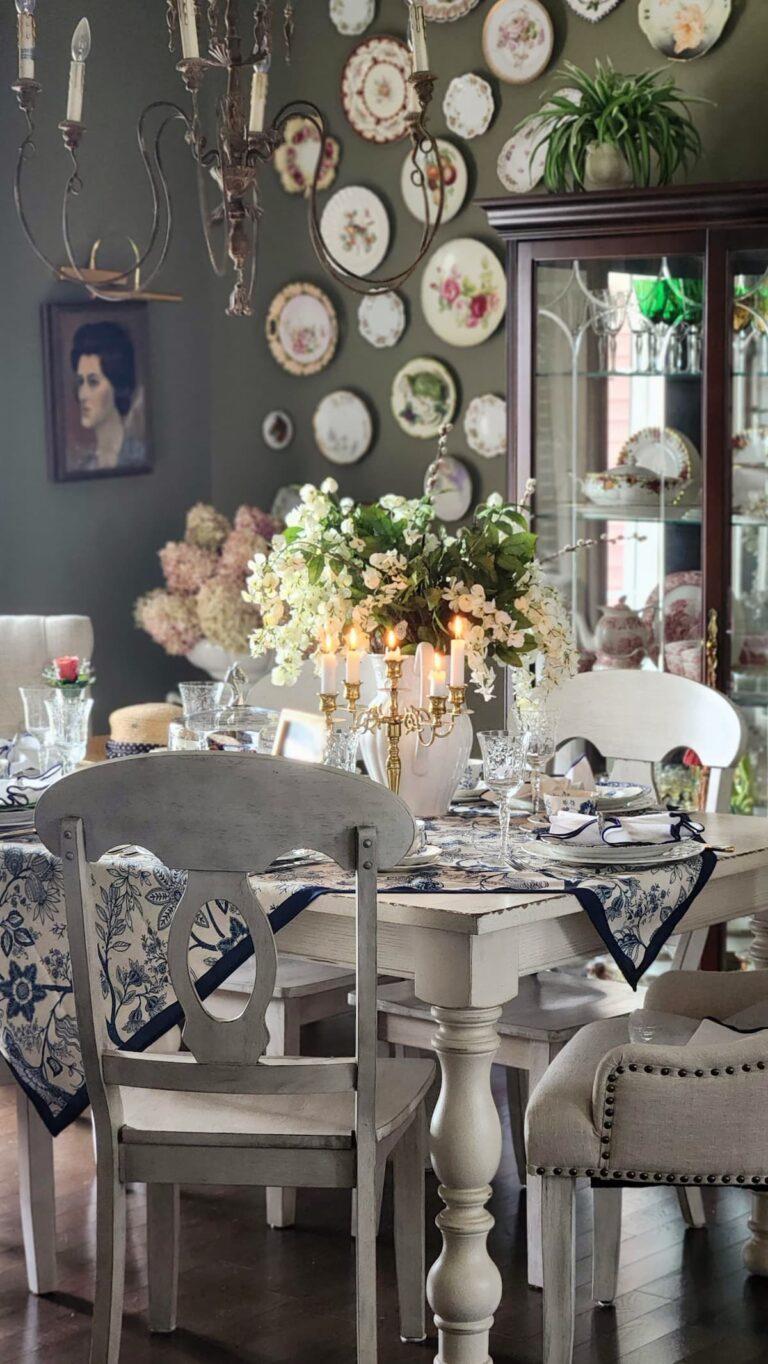 kentuchy derby tablescape candles french blue dining room