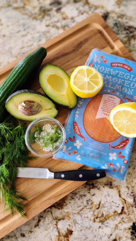 smoked salmon cucumber bites ingredients with trader joes norwegian smoked salmon avocado and fresh dill